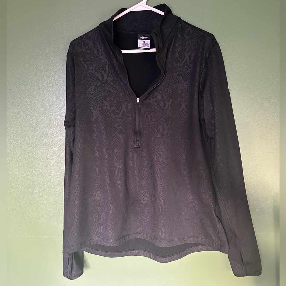 Nike Pro Black Reptile Patterned Quarter Zip Pullover Jacket